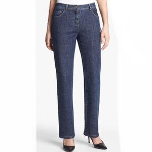 St. John Caviar Blue Denim Straight Leg High Waist Jeans Fall Winter Minimal